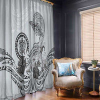 Polynesian Manta Ray Window Curtain Gray Floral Turtle Tattoo - Polynesian Pride