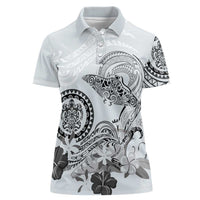 Polynesian Manta Ray Women Polo Shirt Gray Floral Turtle Tattoo - Polynesian Pride