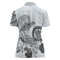 Polynesian Manta Ray Women Polo Shirt Gray Floral Turtle Tattoo - Polynesian Pride