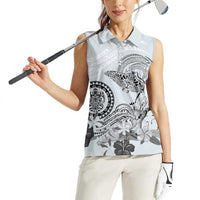Polynesian Manta Ray Women Sleeveless Polo Shirt Gray Floral Turtle Tattoo - Polynesian Pride