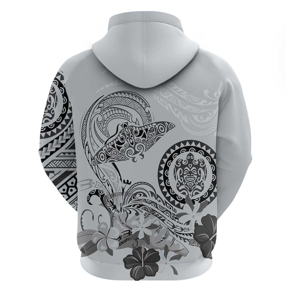Polynesian Manta Ray Zip Hoodie Gray Floral Turtle Tattoo - Polynesian Pride