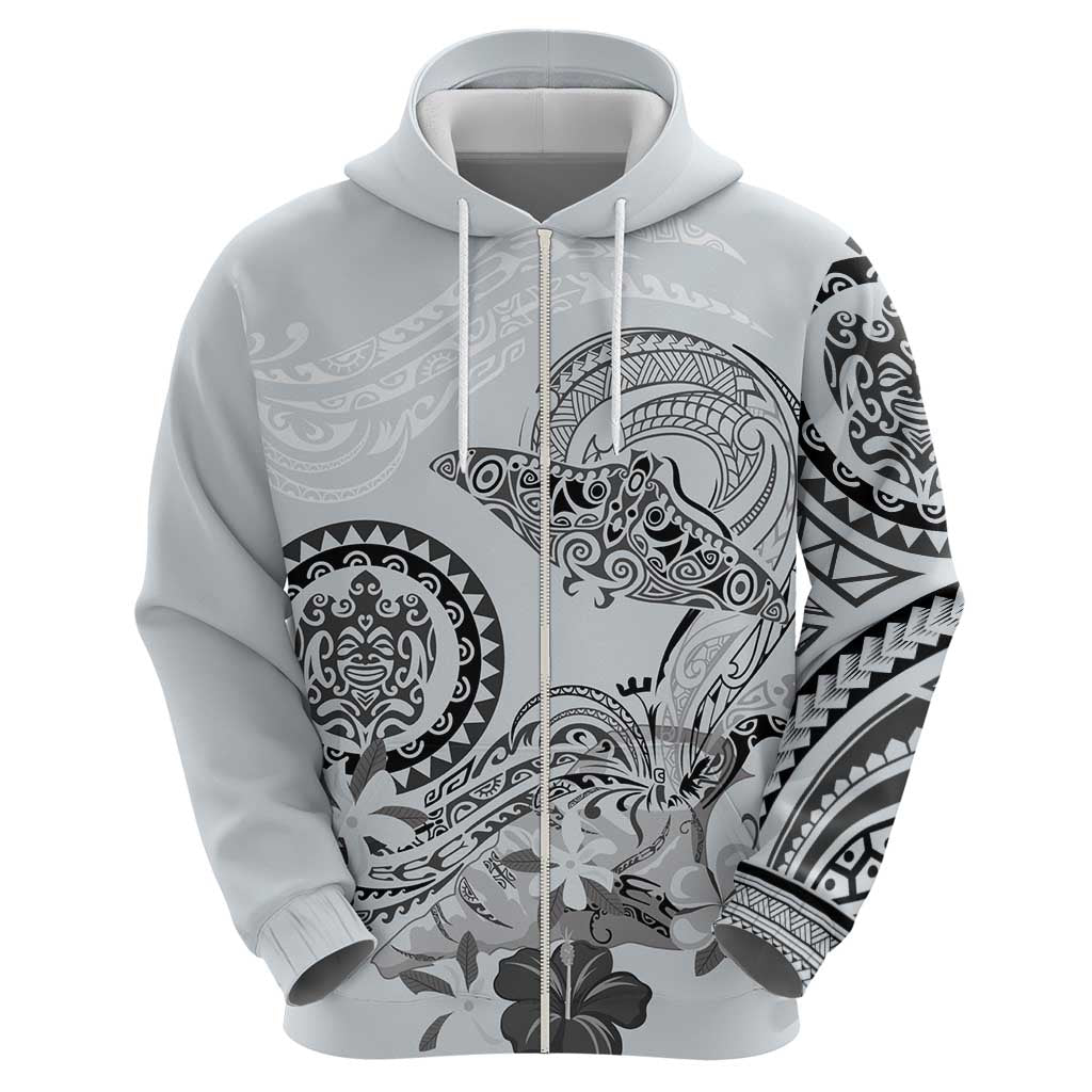 Polynesian Manta Ray Zip Hoodie Gray Floral Turtle Tattoo - Polynesian Pride