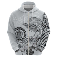 Polynesian Manta Ray Zip Hoodie Gray Floral Turtle Tattoo - Polynesian Pride