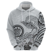 Polynesian Manta Ray Zip Hoodie Gray Floral Turtle Tattoo - Polynesian Pride