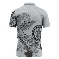 Polynesian Manta Ray Zipper Polo Shirt Gray Floral Turtle Tattoo - Polynesian Pride