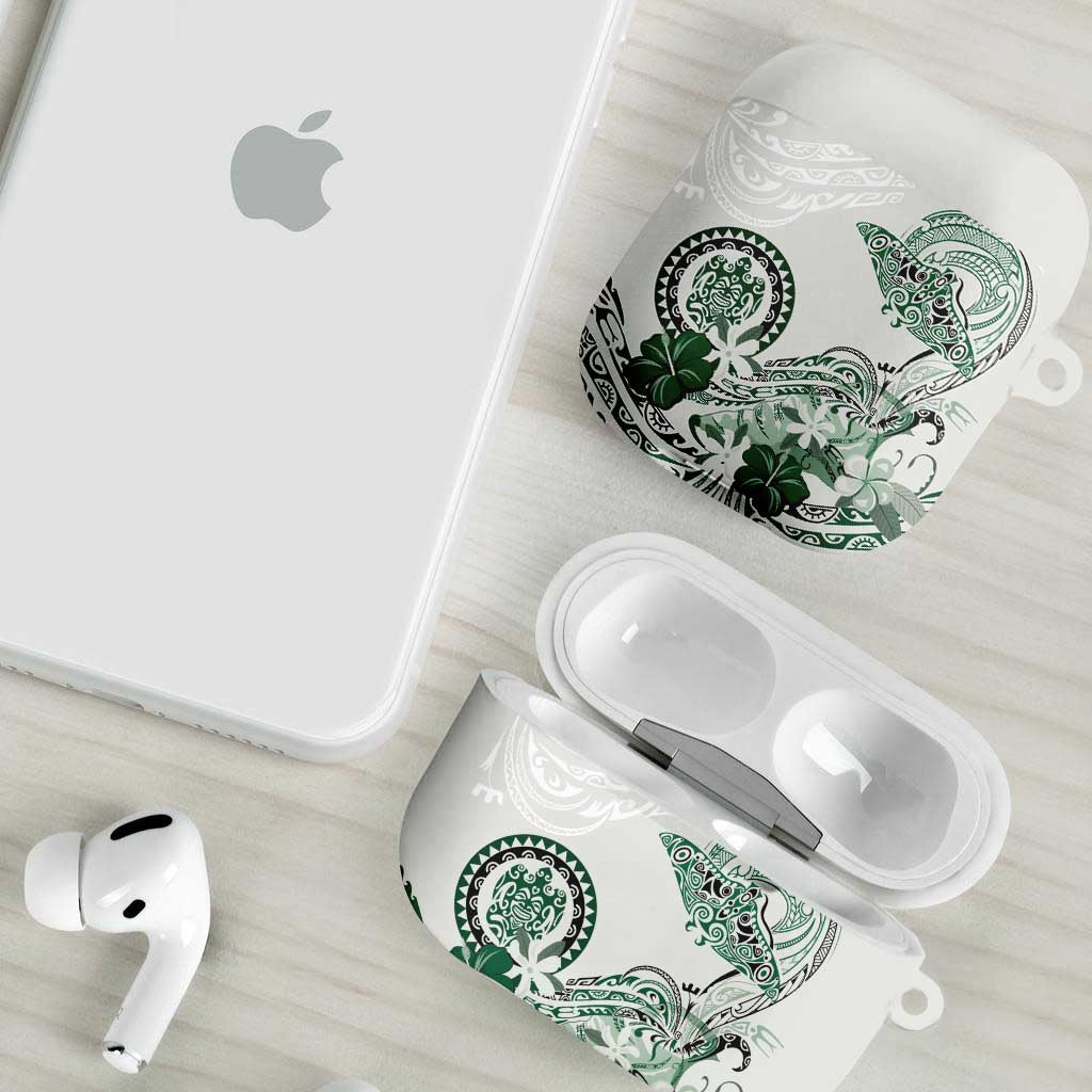 Polynesian Manta Ray AirPods Case Green Floral Turtle Tattoo - Polynesian Pride