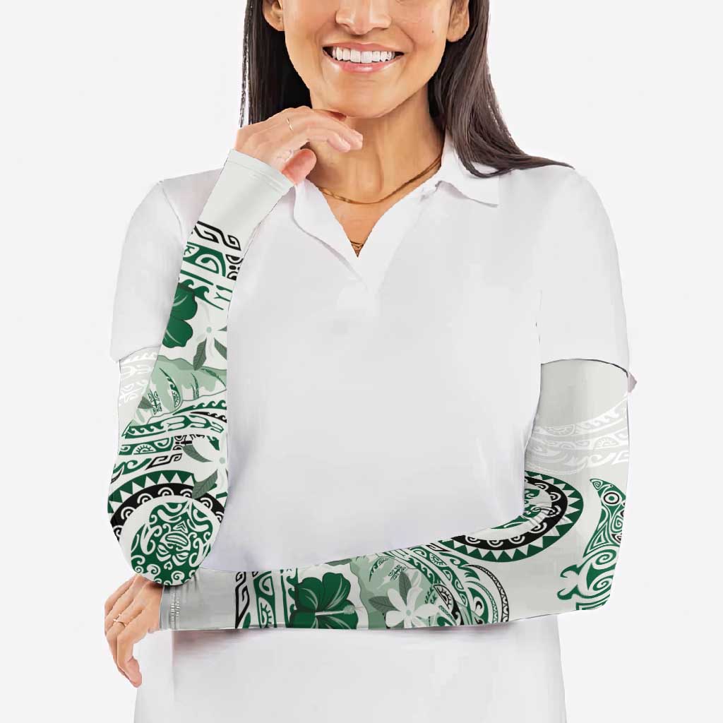 Polynesian Manta Ray Arm Sleeves Green Floral Turtle Tattoo - Polynesian Pride