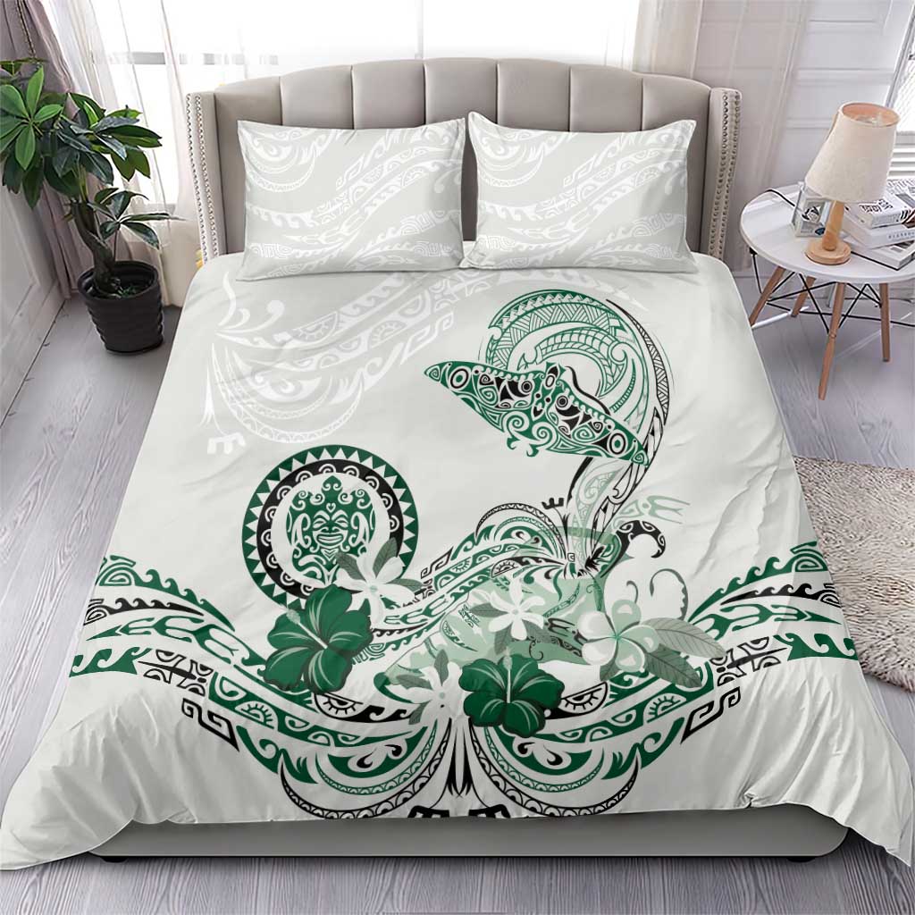 Polynesian Manta Ray Bedding Set Green Floral Turtle Tattoo - Polynesian Pride