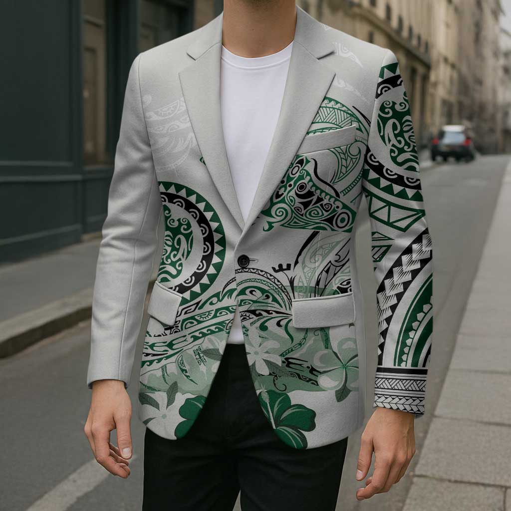 Polynesian Manta Ray Blazer Green Floral Turtle Tattoo - Polynesian Pride
