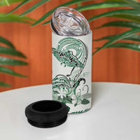 Polynesian Manta Ray 4 in 1 Can Cooler Tumbler Green Floral Turtle Tattoo - Polynesian Pride