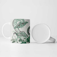 Polynesian Manta Ray Ceramic Mug Green Floral Turtle Tattoo - Polynesian Pride