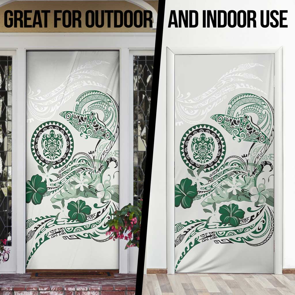 Polynesian Manta Ray Door Cover Green Floral Turtle Tattoo - Polynesian Pride