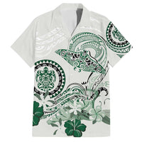 Polynesian Manta Ray Family Matching Long Sleeve Bodycon Dress and Hawaiian Shirt Green Floral Turtle Tattoo LT9 Dad's Shirt - Short Sleeve Green - Polynesian Pride
