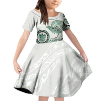 Polynesian Manta Ray Family Matching Off Shoulder Short Dress and Hawaiian Shirt Green Floral Turtle Tattoo - Polynesian Pride