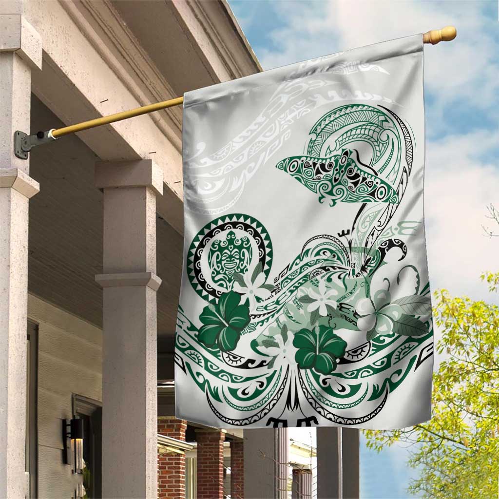 Polynesian Manta Ray Garden Flag Green Floral Turtle Tattoo - Polynesian Pride