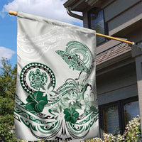 Polynesian Manta Ray Garden Flag Green Floral Turtle Tattoo - Polynesian Pride