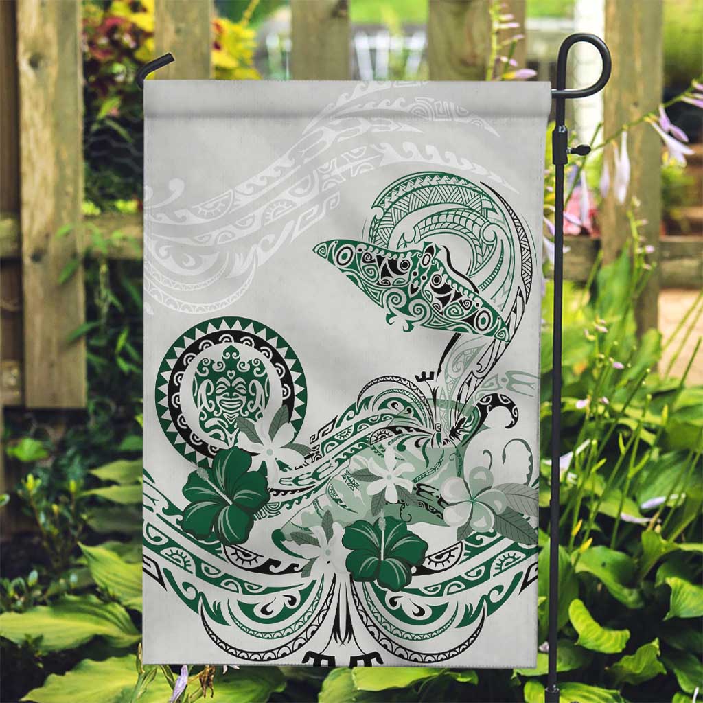 Polynesian Manta Ray Garden Flag Green Floral Turtle Tattoo - Polynesian Pride