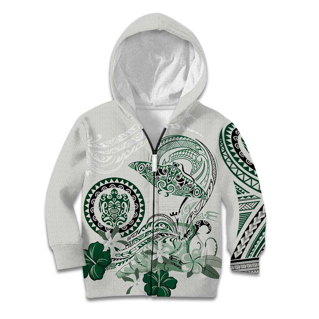 Polynesian Manta Ray Kid Hoodie Green Floral Turtle Tattoo - Polynesian Pride