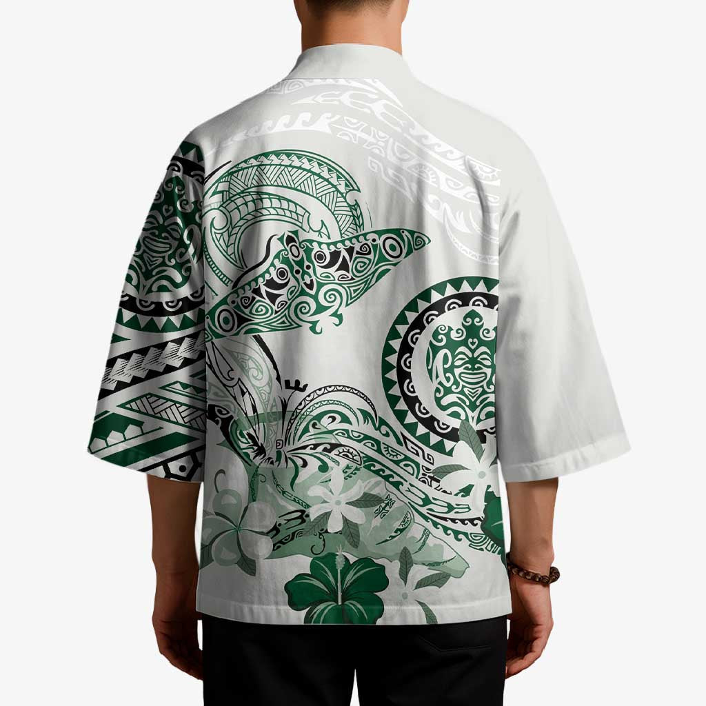 Polynesian Manta Ray Kimono Green Floral Turtle Tattoo - Polynesian Pride