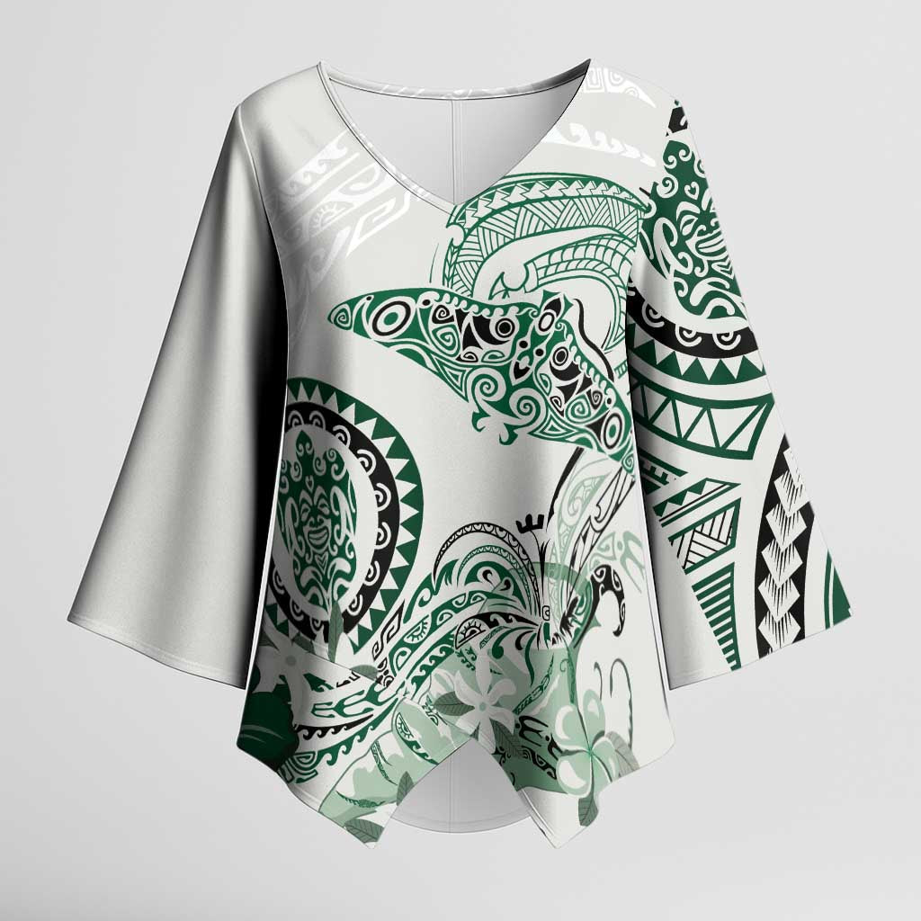 Polynesian Manta Ray Kimono Sleeve Blouse Green Floral Turtle Tattoo - Polynesian Pride