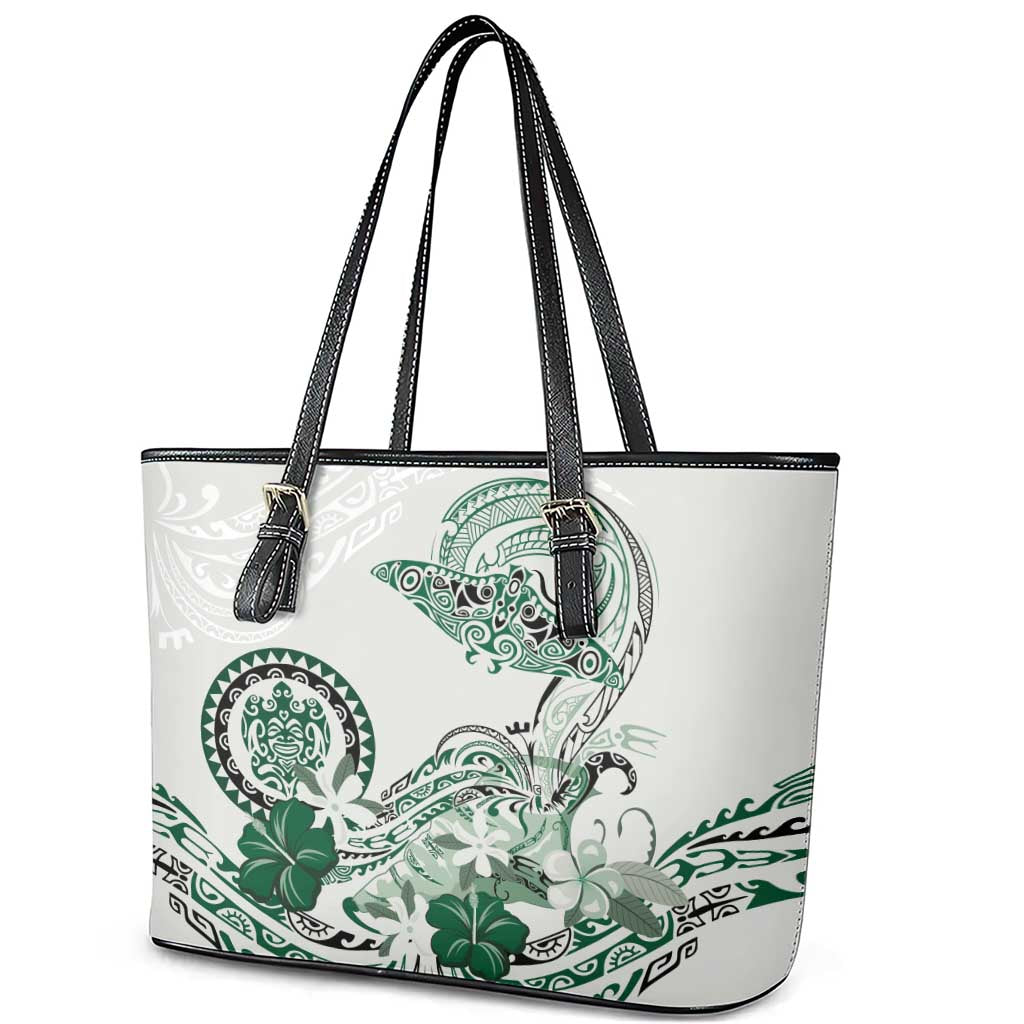 Polynesian Manta Ray Leather Tote Bag Green Floral Turtle Tattoo - Polynesian Pride