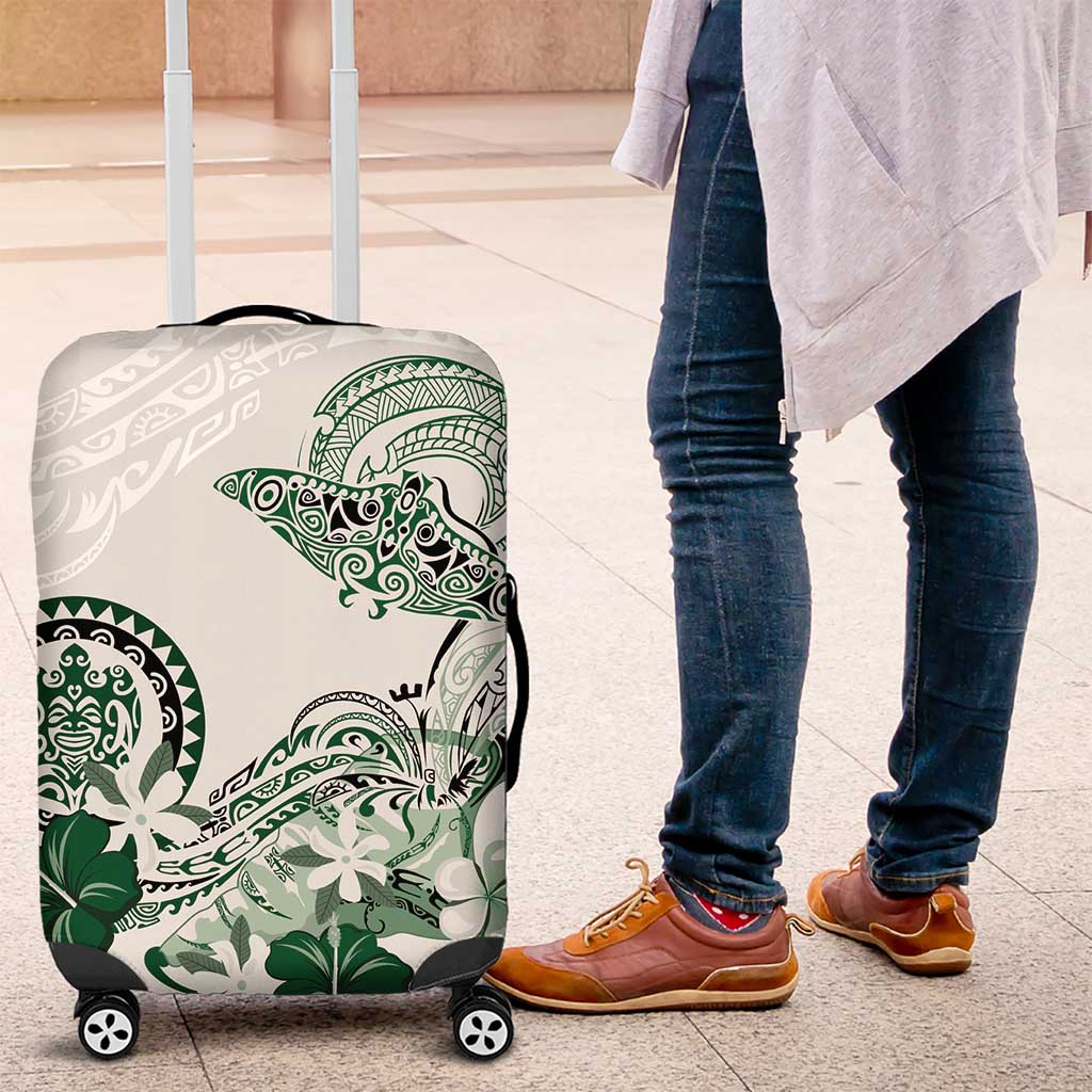 Polynesian Manta Ray Luggage Cover Green Floral Turtle Tattoo - Polynesian Pride