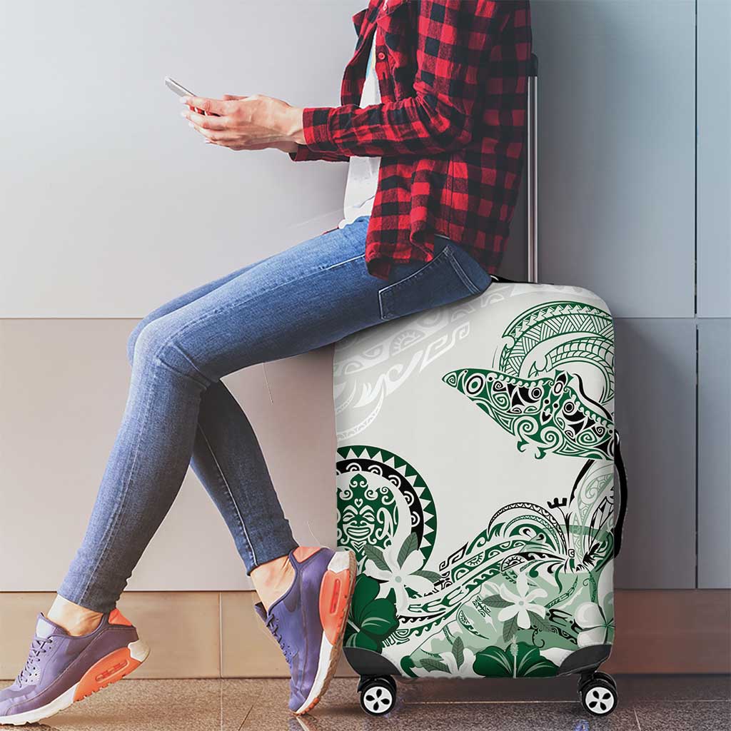Polynesian Manta Ray Luggage Cover Green Floral Turtle Tattoo - Polynesian Pride