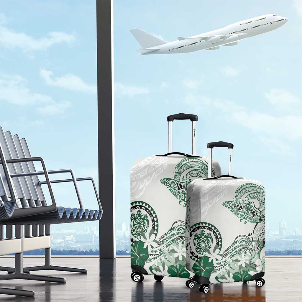 Polynesian Manta Ray Luggage Cover Green Floral Turtle Tattoo - Polynesian Pride