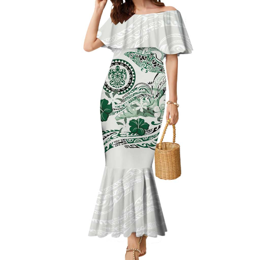 Polynesian Manta Ray Mermaid Dress Green Floral Turtle Tattoo - Polynesian Pride