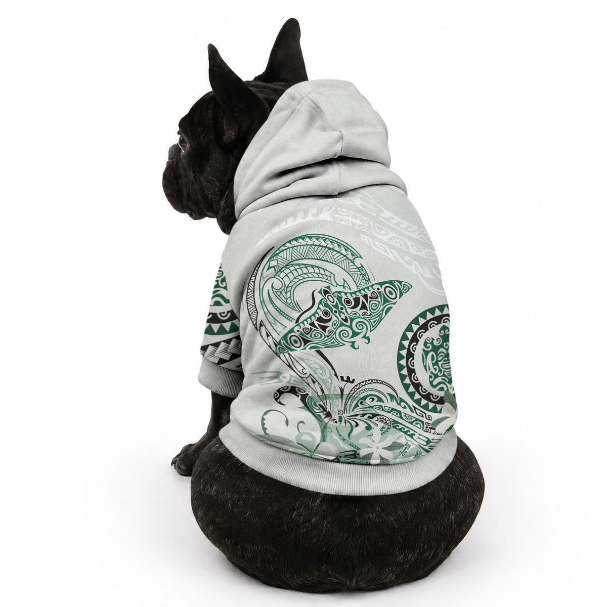 Polynesian Manta Ray Pet Hoodie Green Floral Turtle Tattoo LT9 - Polynesian Pride