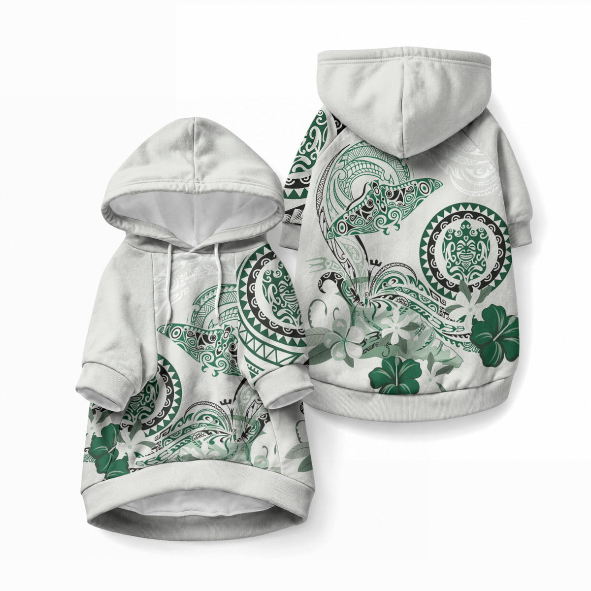 Polynesian Manta Ray Pet Hoodie Green Floral Turtle Tattoo LT9 Pullover Green - Polynesian Pride