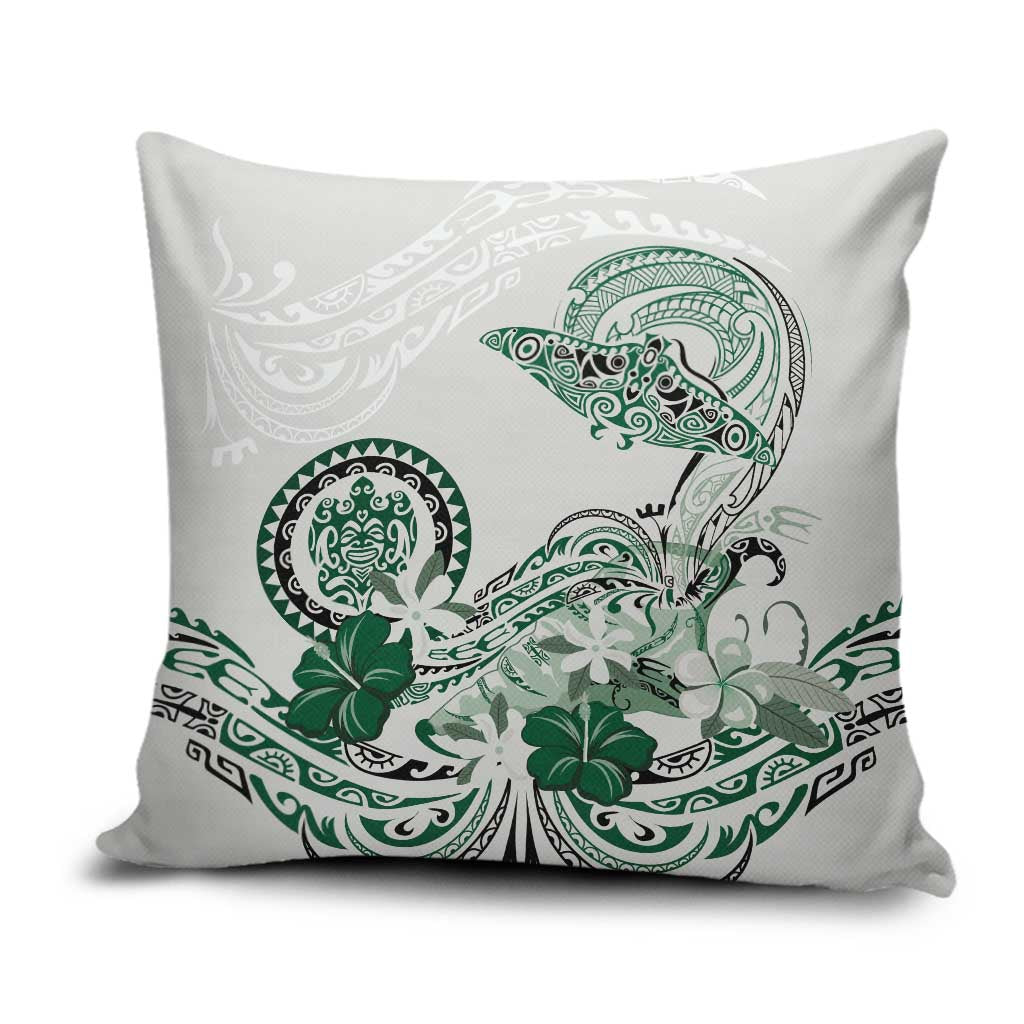 Polynesian Manta Ray Pillow Cover Green Floral Turtle Tattoo - Polynesian Pride