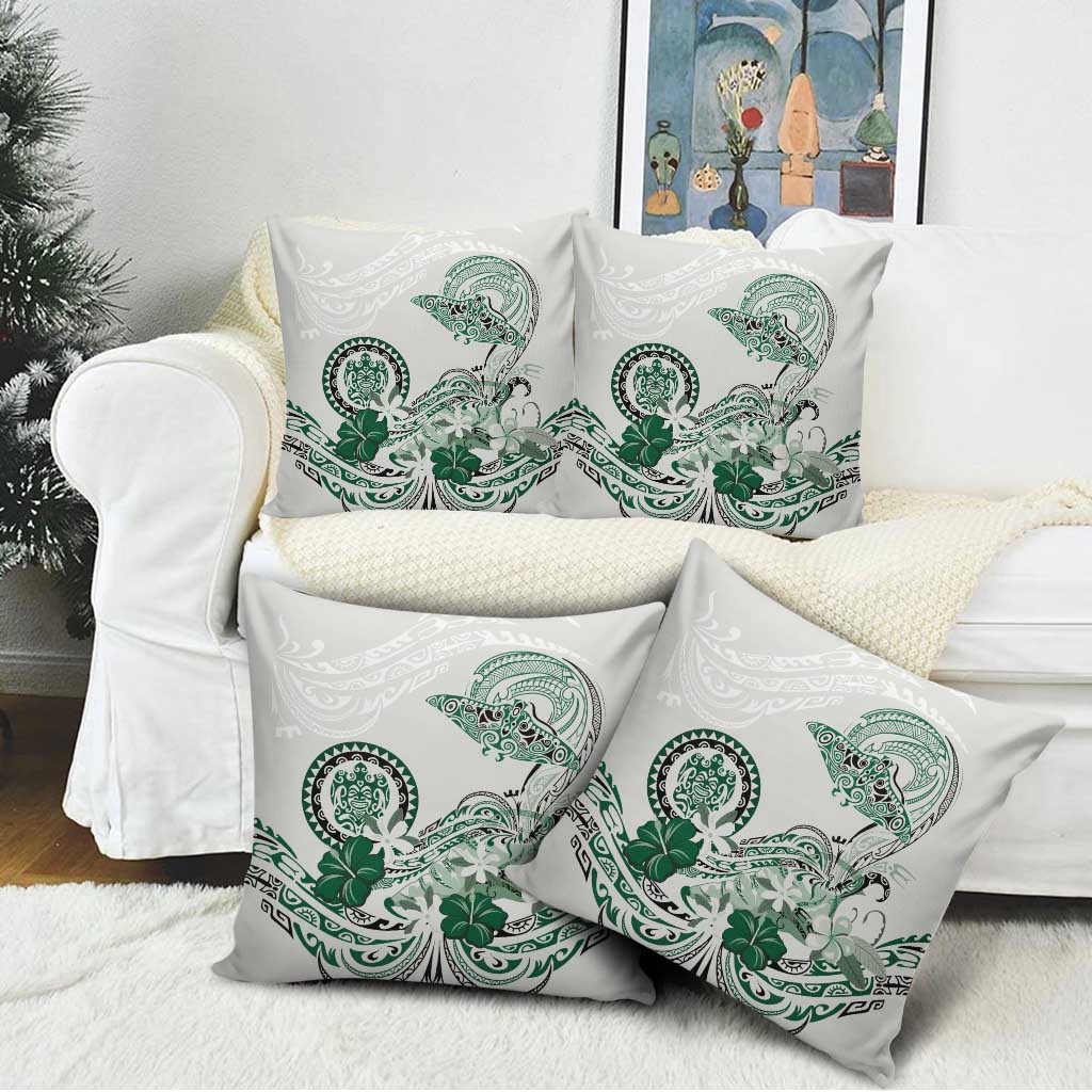 Polynesian Manta Ray Pillow Cover Green Floral Turtle Tattoo - Polynesian Pride