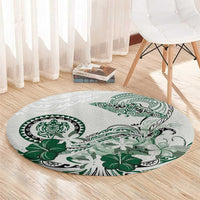 Polynesian Manta Ray Round Carpet Green Floral Turtle Tattoo - Polynesian Pride