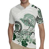 Polynesian Manta Ray Rugby Jersey Green Floral Turtle Tattoo - Polynesian Pride