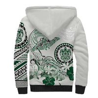 Polynesian Manta Ray Sherpa Hoodie Green Floral Turtle Tattoo - Polynesian Pride