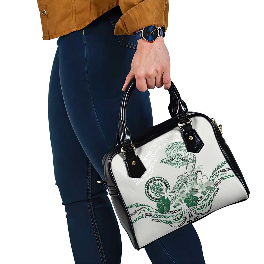 Polynesian Manta Ray Shoulder Handbag Green Floral Turtle Tattoo - Polynesian Pride