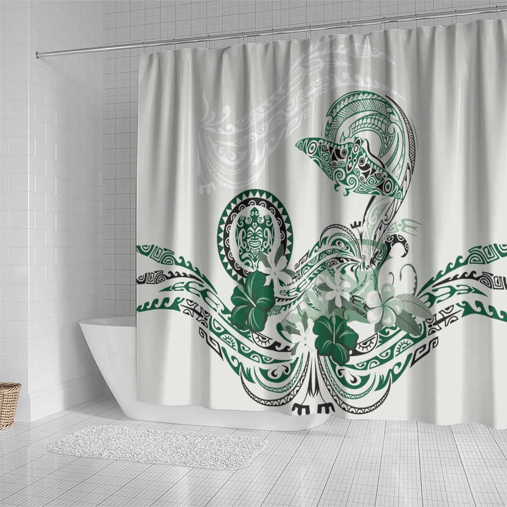 Polynesian Manta Ray Shower Curtain Green Floral Turtle Tattoo - Polynesian Pride