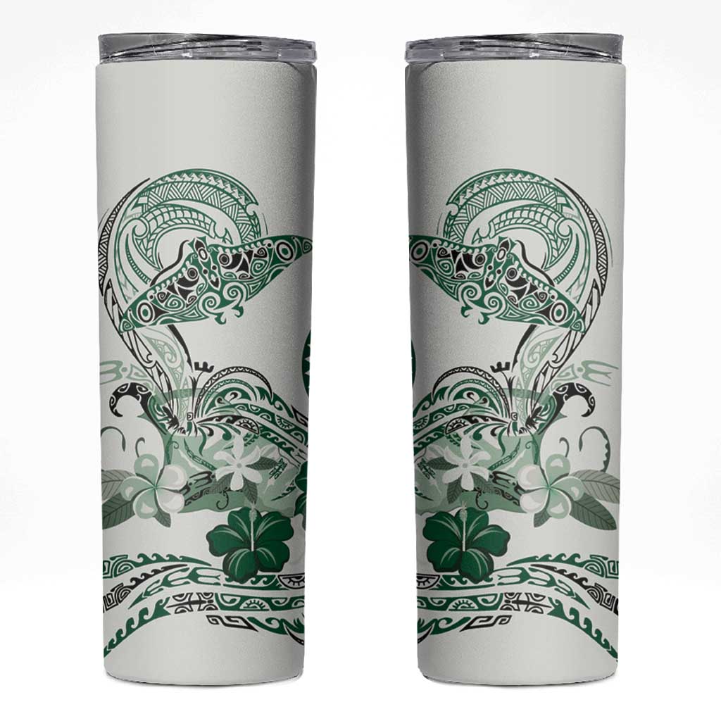 Polynesian Manta Ray Skinny Tumbler Green Floral Turtle Tattoo - Polynesian Pride