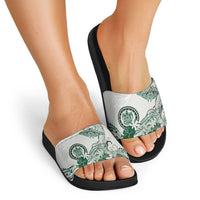 Polynesian Manta Ray Slide Sandals Green Floral Turtle Tattoo - Polynesian Pride