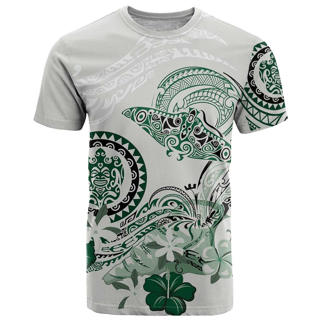 Polynesian Manta Ray T Shirt Green Floral Turtle Tattoo - Polynesian Pride