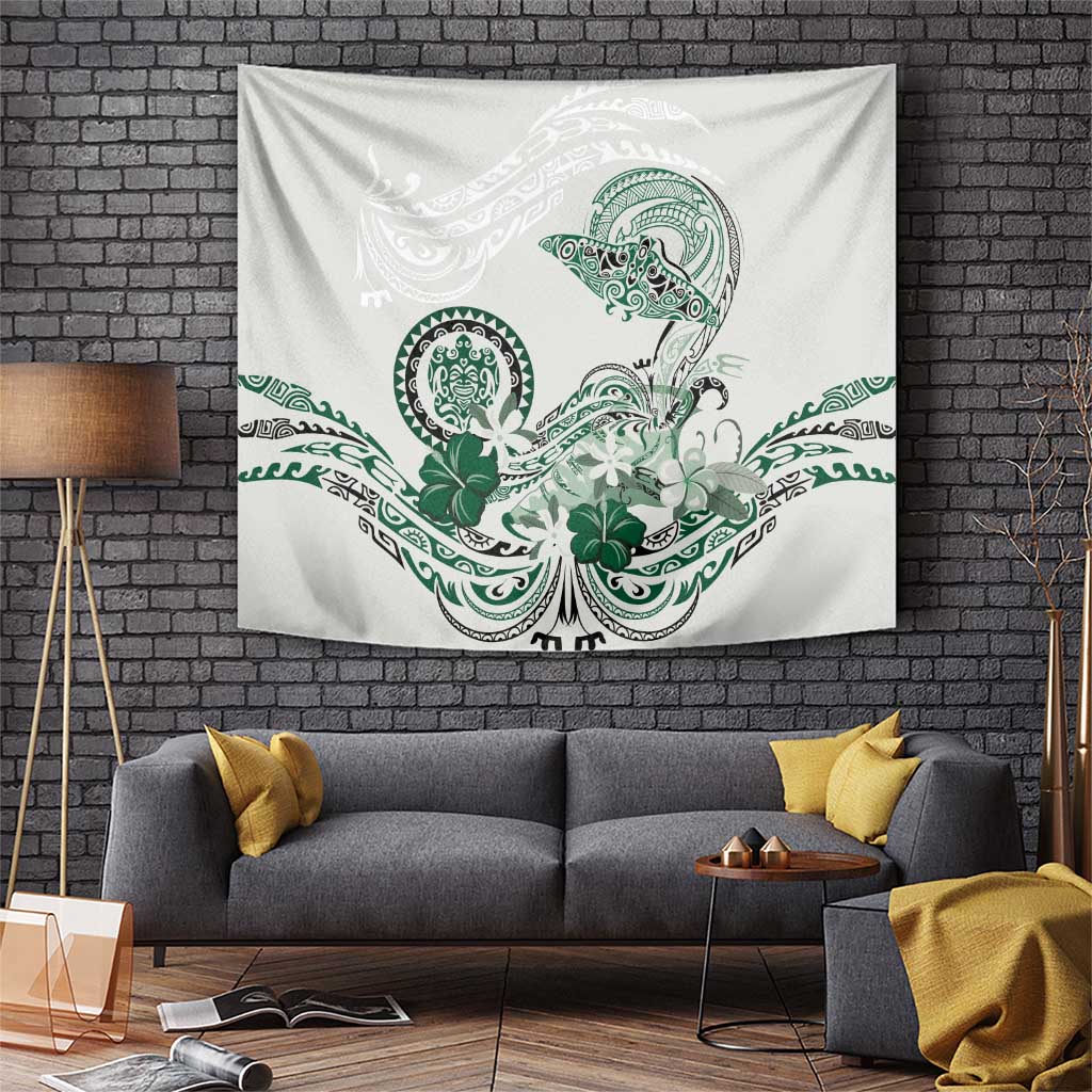 Polynesian Manta Ray Tapestry Green Floral Turtle Tattoo - Polynesian Pride