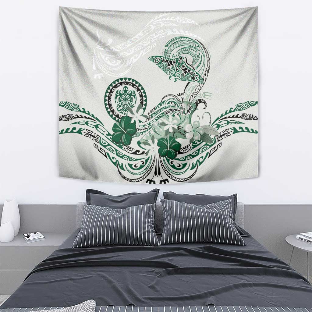 Polynesian Manta Ray Tapestry Green Floral Turtle Tattoo - Polynesian Pride