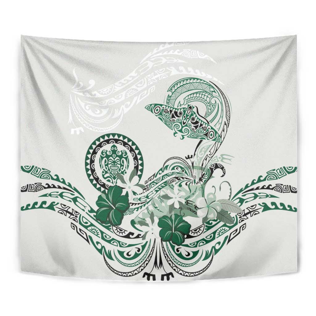 Polynesian Manta Ray Tapestry Green Floral Turtle Tattoo - Polynesian Pride