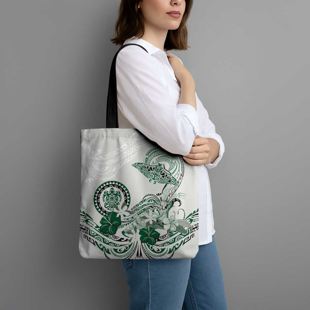 Polynesian Manta Ray Tote Bag Green Floral Turtle Tattoo - Polynesian Pride
