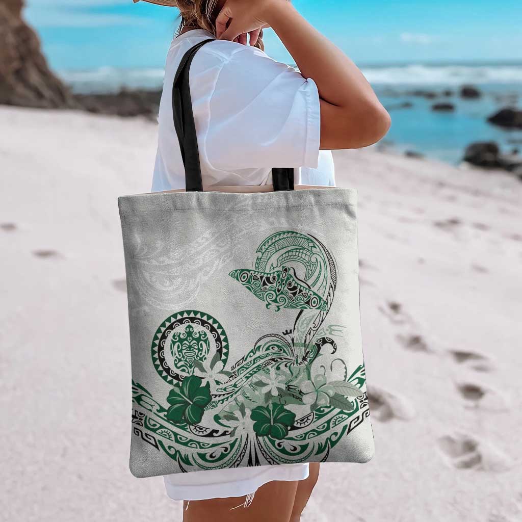 Polynesian Manta Ray Tote Bag Green Floral Turtle Tattoo - Polynesian Pride