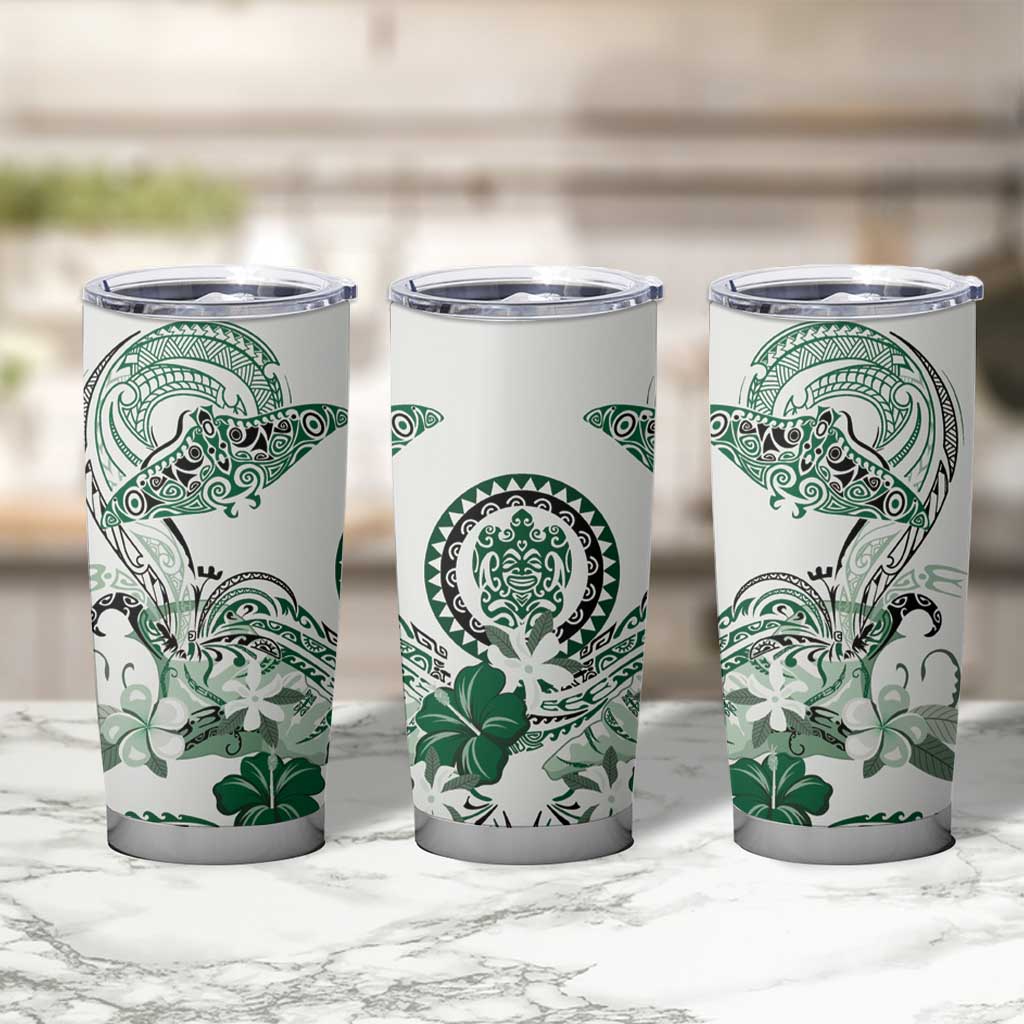 Polynesian Manta Ray Tumbler Cup Green Floral Turtle Tattoo - Polynesian Pride