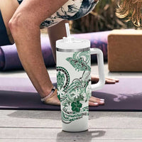 Polynesian Manta Ray Tumbler With Handle Green Floral Turtle Tattoo - Polynesian Pride