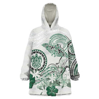 Polynesian Manta Ray Wearable Blanket Hoodie Green Floral Turtle Tattoo - Polynesian Pride