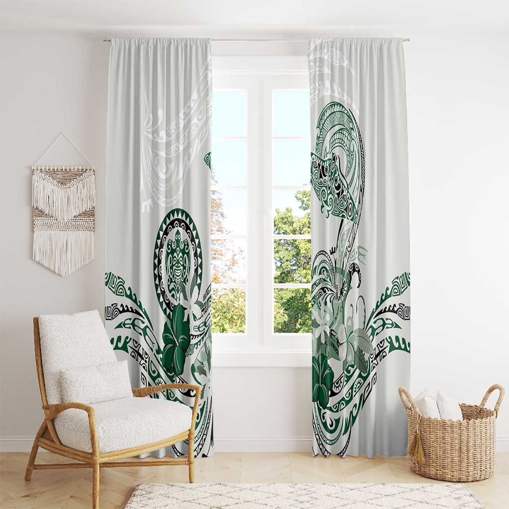 Polynesian Manta Ray Window Curtain Green Floral Turtle Tattoo - Polynesian Pride